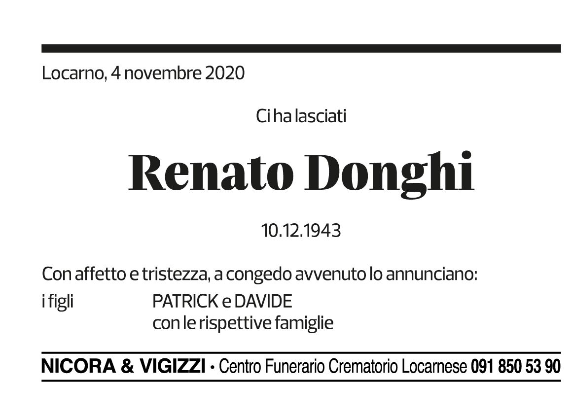 Annuncio funebre Renato Donghi