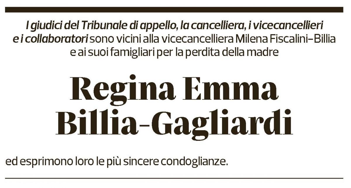Annuncio funebre Regina Emma Billia-gagliardi