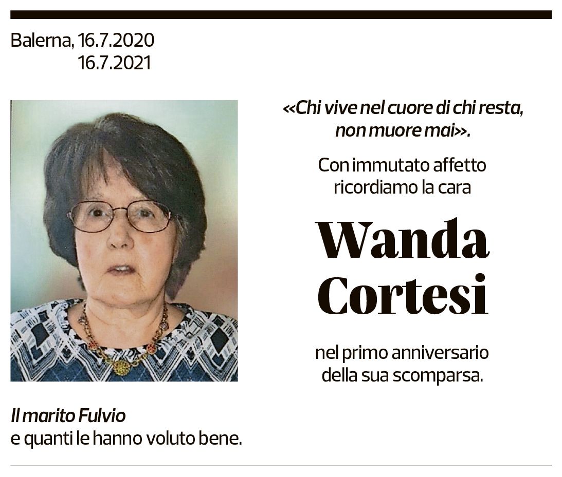 Annuncio funebre Wanda Cortesi