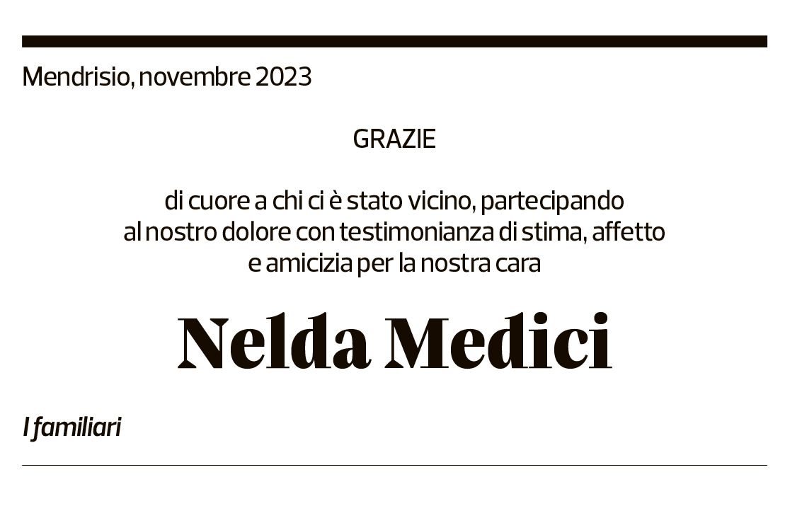 Annuncio funebre Nelda Medici