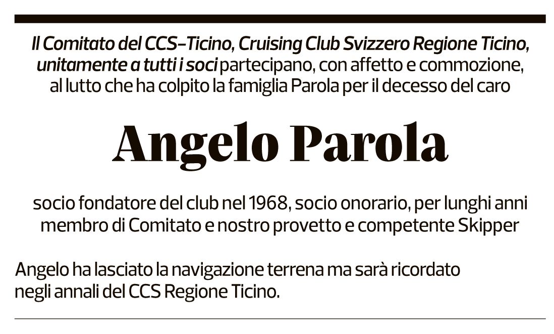 Annuncio funebre Angelo Parola