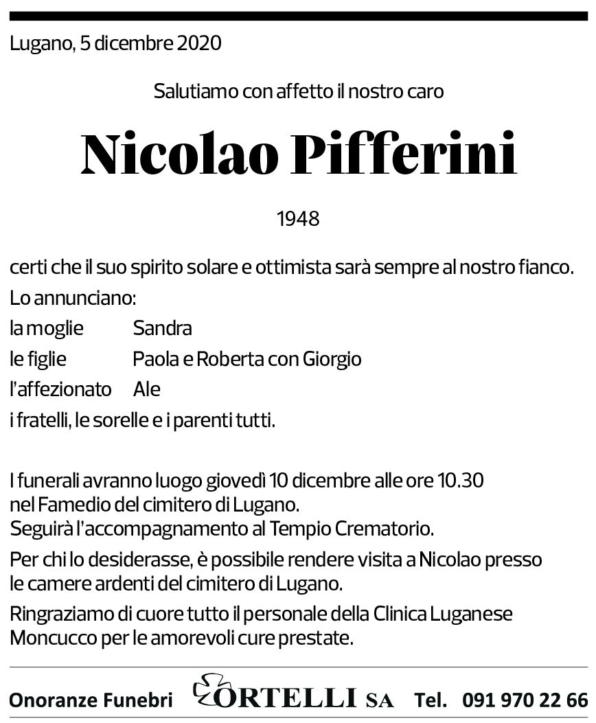 Annuncio funebre Nicolao Pifferini