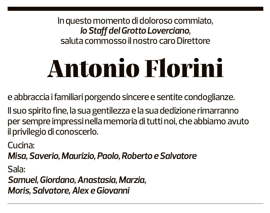 Annuncio funebre Antonio Florini