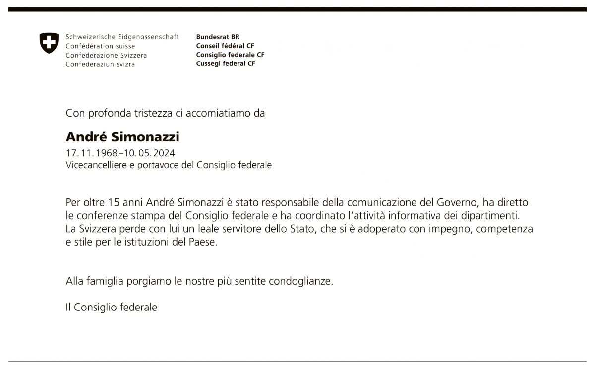 Annuncio funebre André Simonazzi