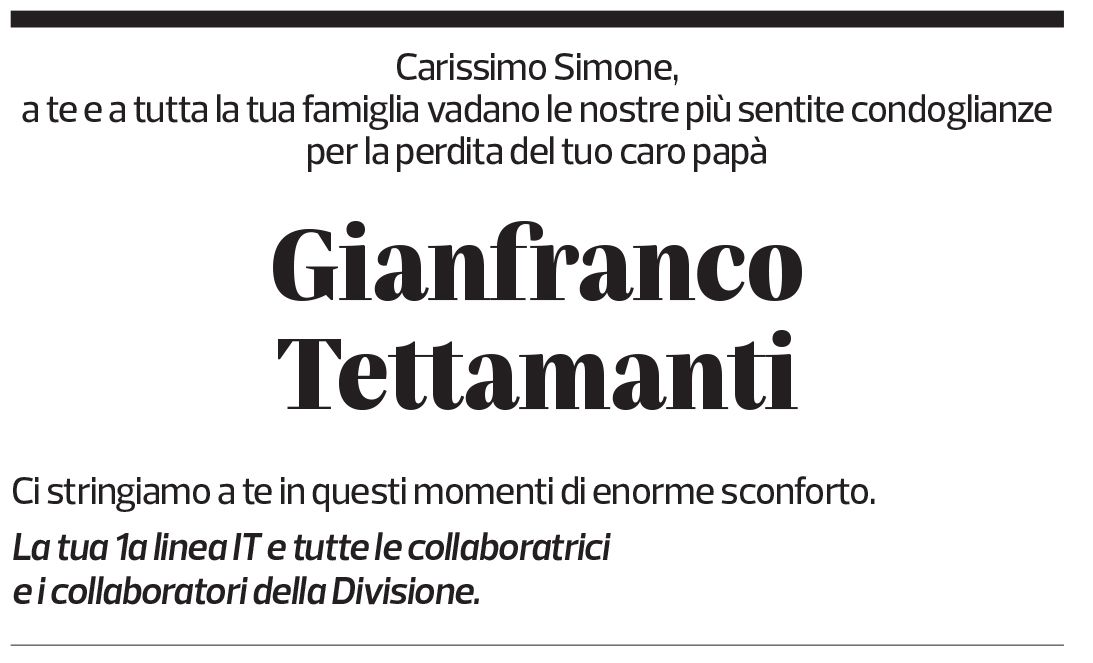 Annuncio funebre Gianfranco Tettamanti