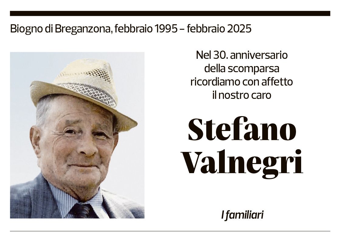 Annuncio funebre Stefano Valnegri