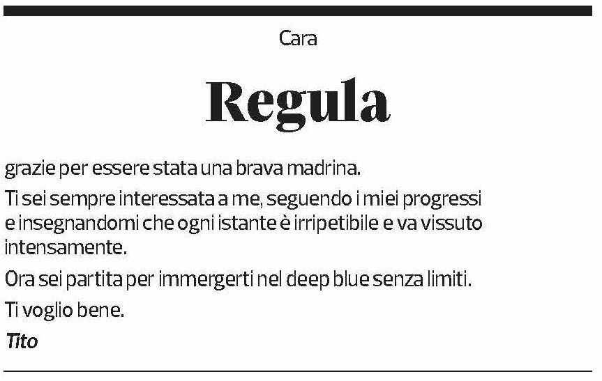 Annuncio funebre Regula 