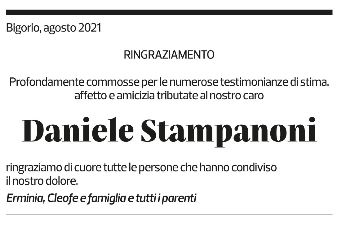 Annuncio funebre Daniele Stampanoni