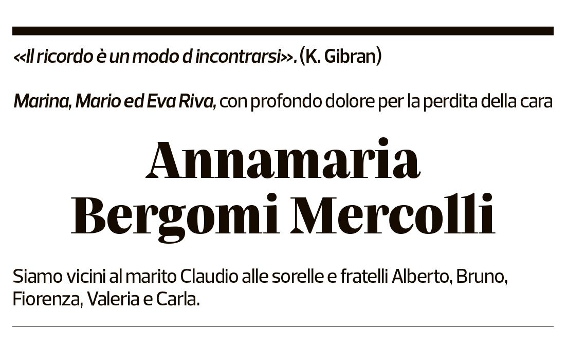 Annuncio funebre Annamaria Bergomi Mercolli