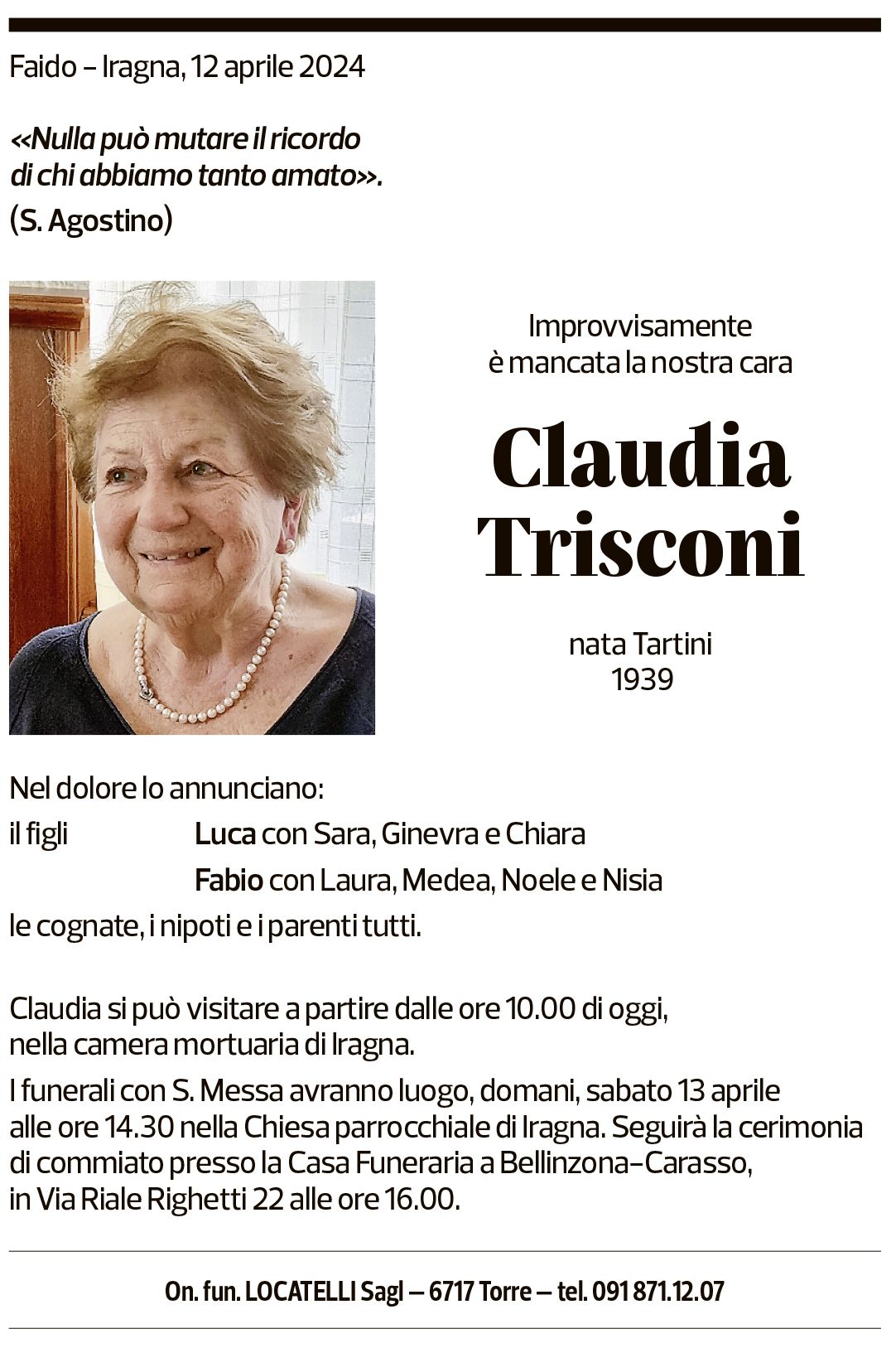 Annuncio funebre Claudia Trisconi