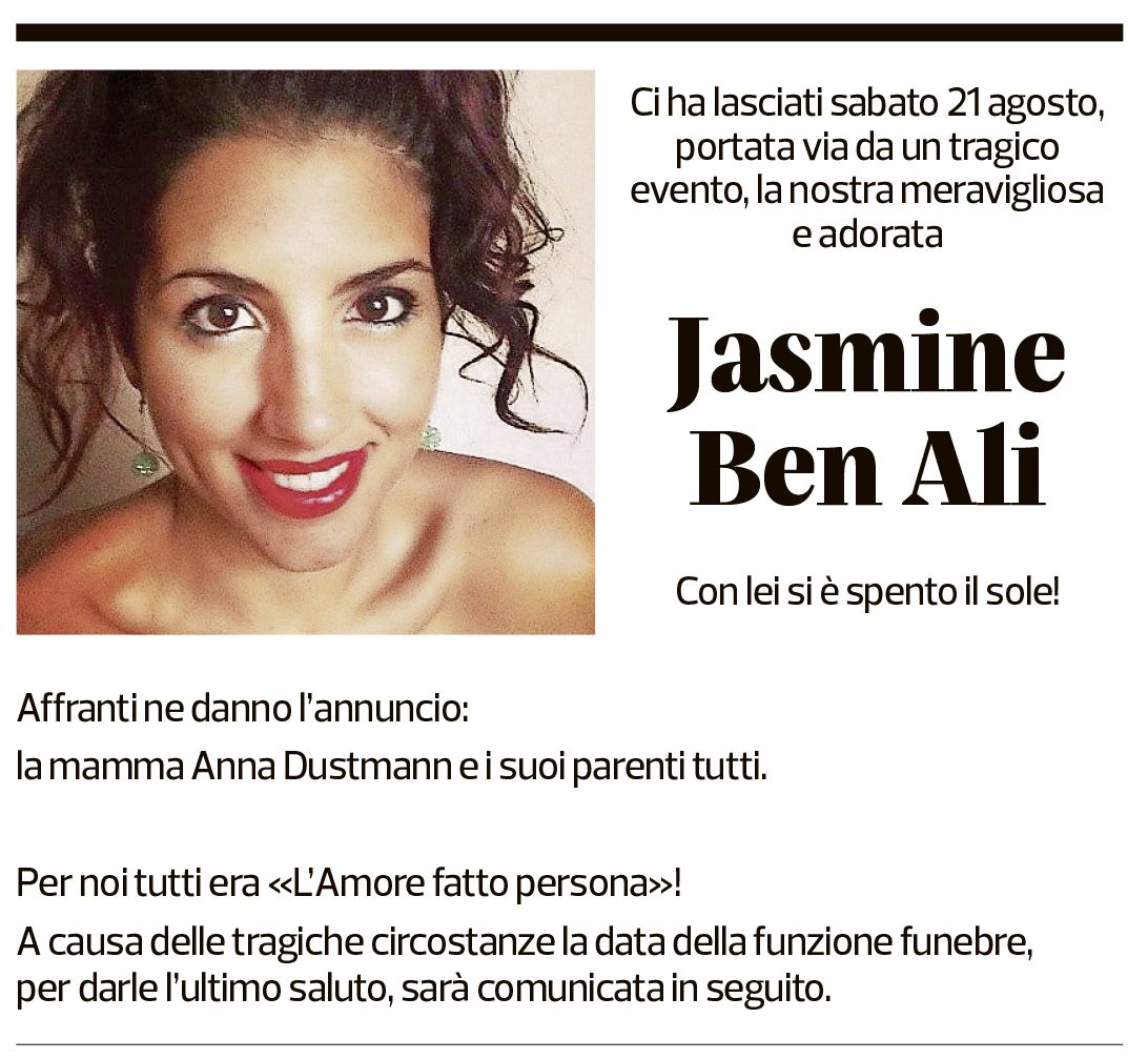 Annuncio funebre Jasmine Ben Ali