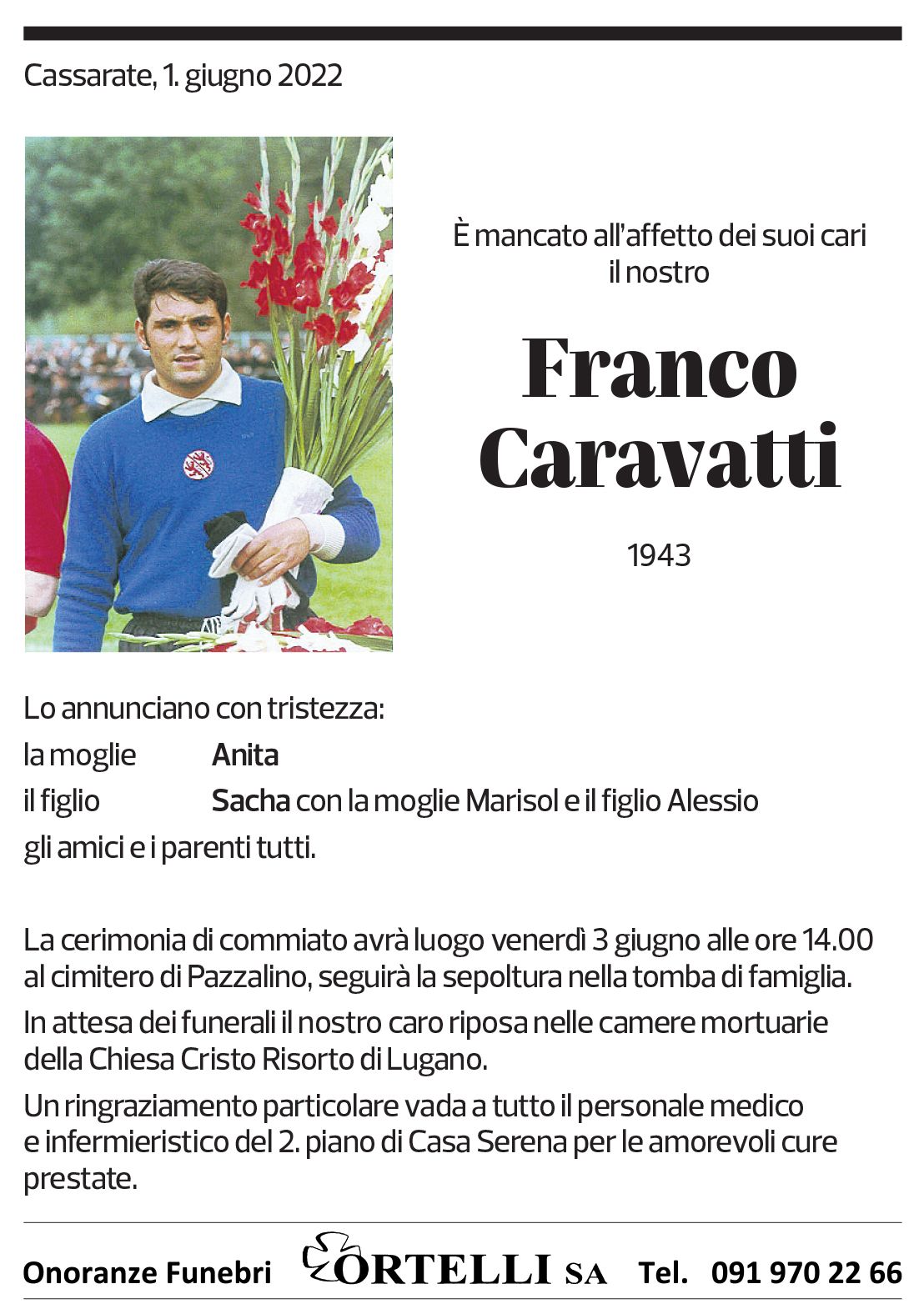 Annuncio funebre Franco Caravatti