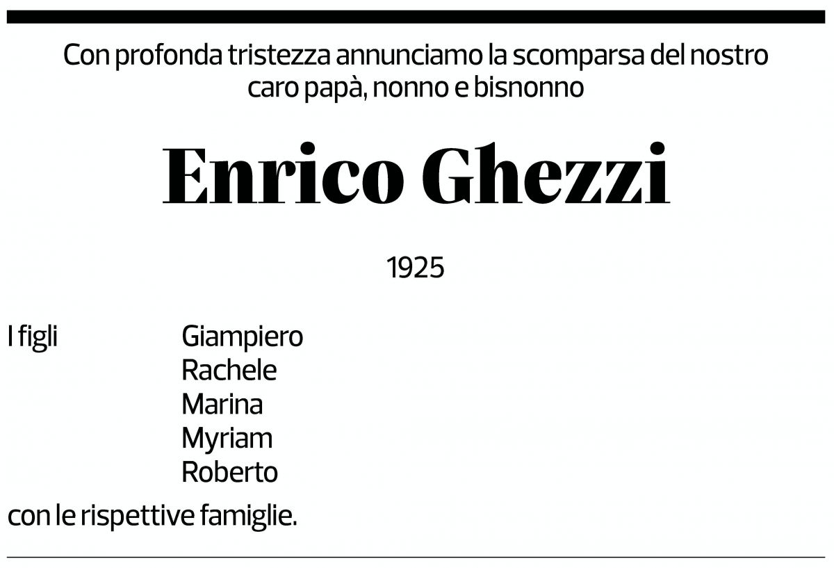 Annuncio funebre Enrico Ghezzi