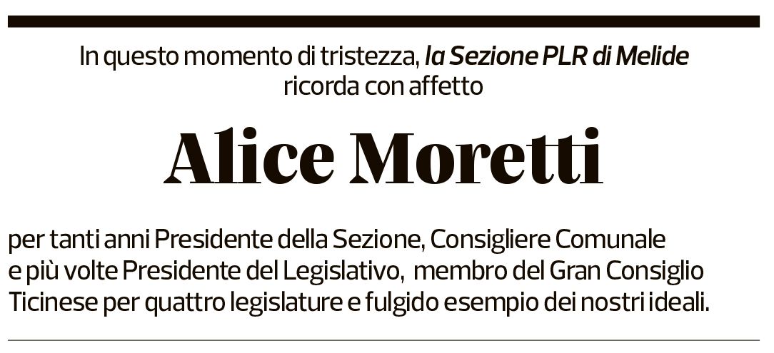 Annuncio funebre Alice Moretti