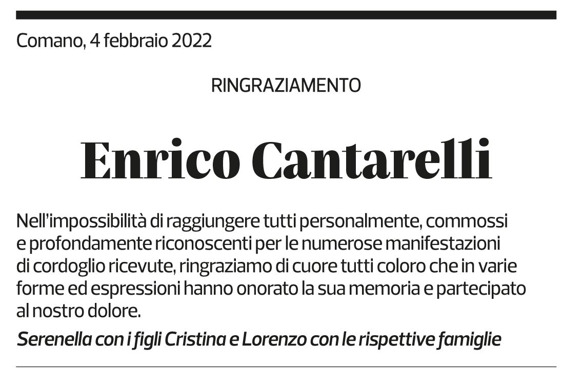 Annuncio funebre Enrico Cantarelli