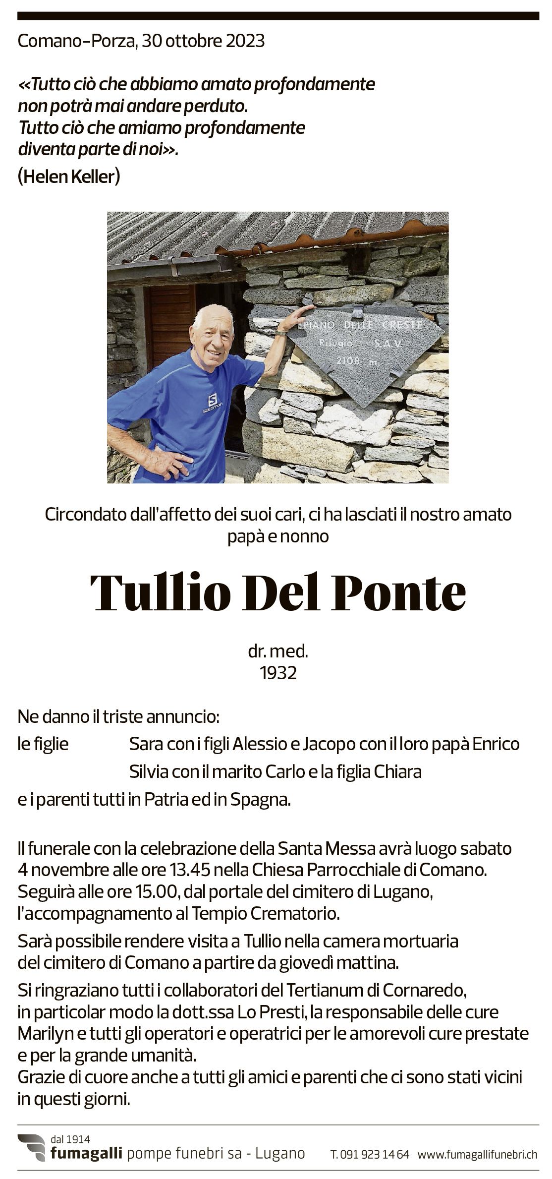 Annuncio funebre Tullio Del Ponte