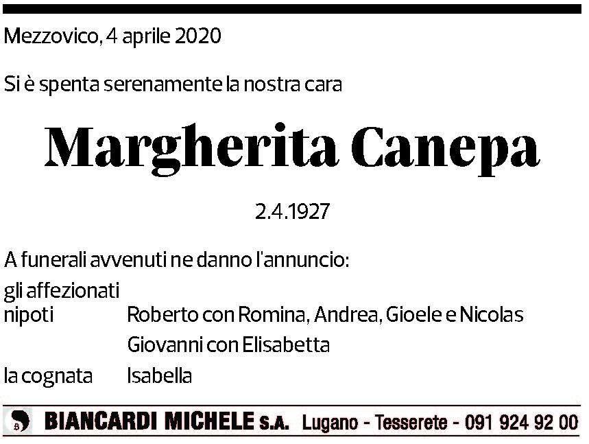 Annuncio funebre Margherita Canepa