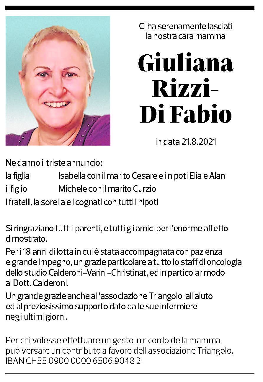 Annuncio funebre Giuliana Rizzi - Di Fabio