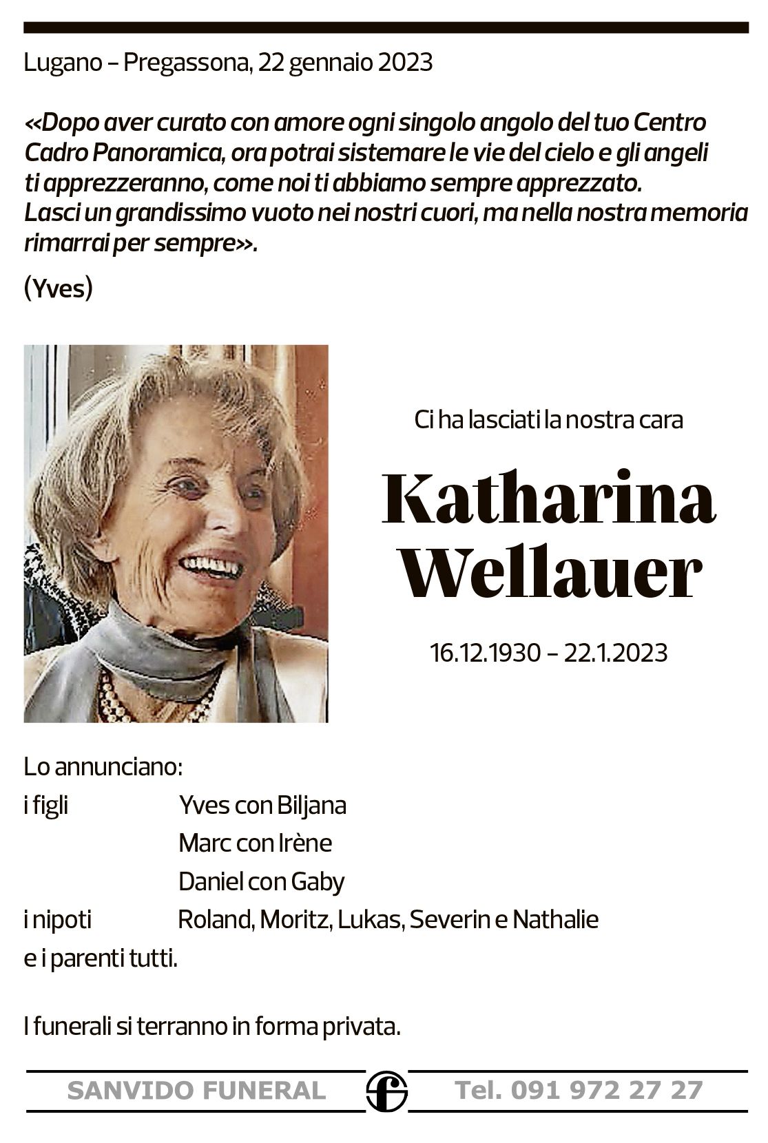 Annuncio funebre Katharina Wellauer