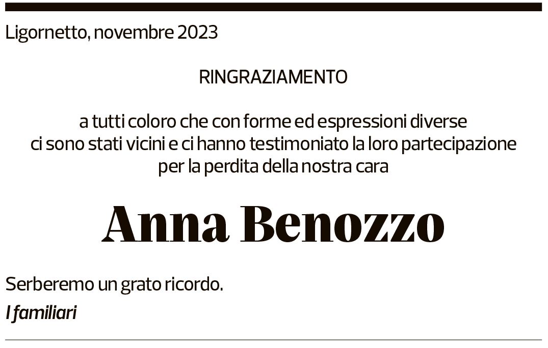 Annuncio funebre Anna Benozzo