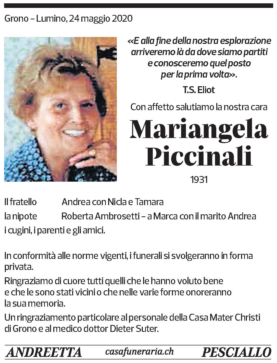 Annuncio funebre Mariangela Piccinali