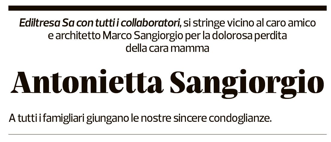 Annuncio funebre Antonietta Sangiorgio