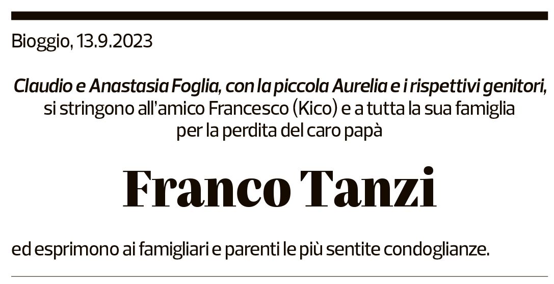 Annuncio funebre Franco Tanzi