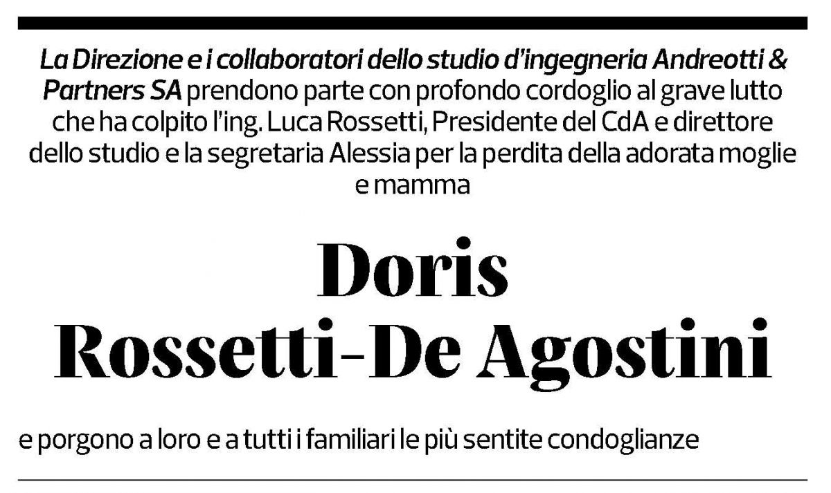 Annuncio funebre Doris Rossetti De-agostini