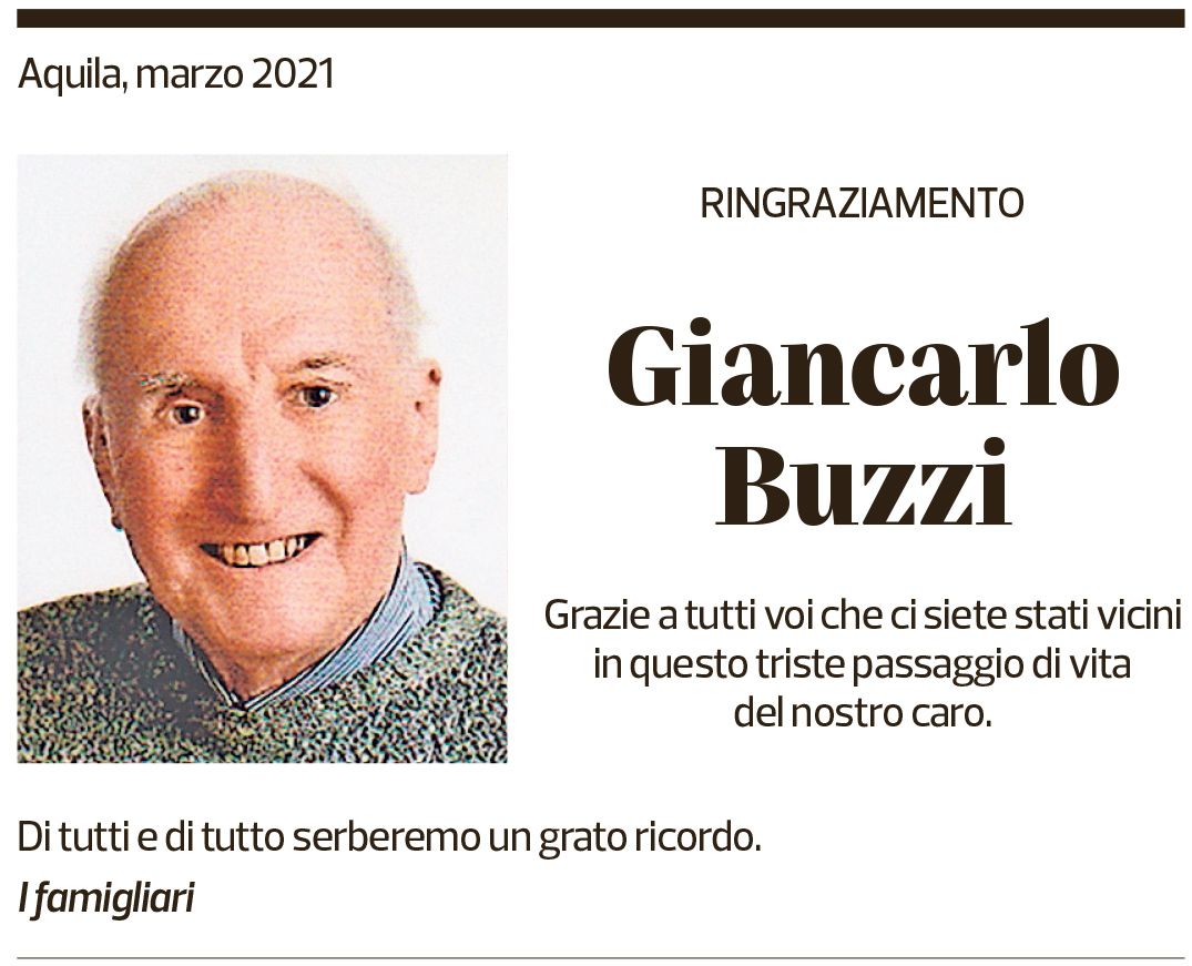 Annuncio funebre Giancarlo Buzzi