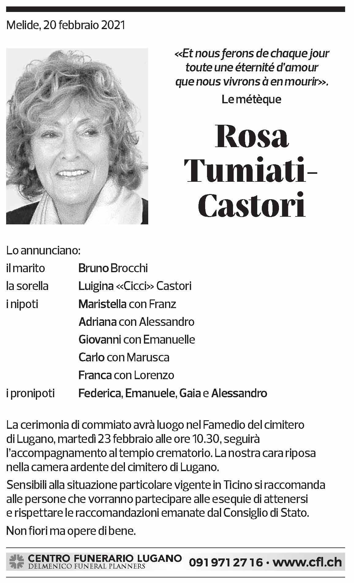 Annuncio funebre Rosa Tumiati - Castori