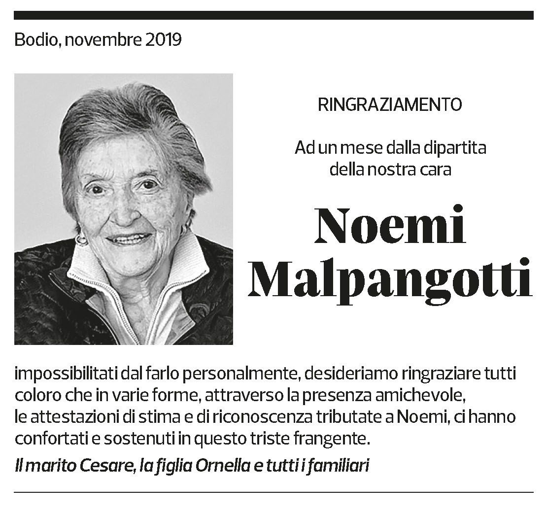 Annuncio funebre Noemi Malpangotti
