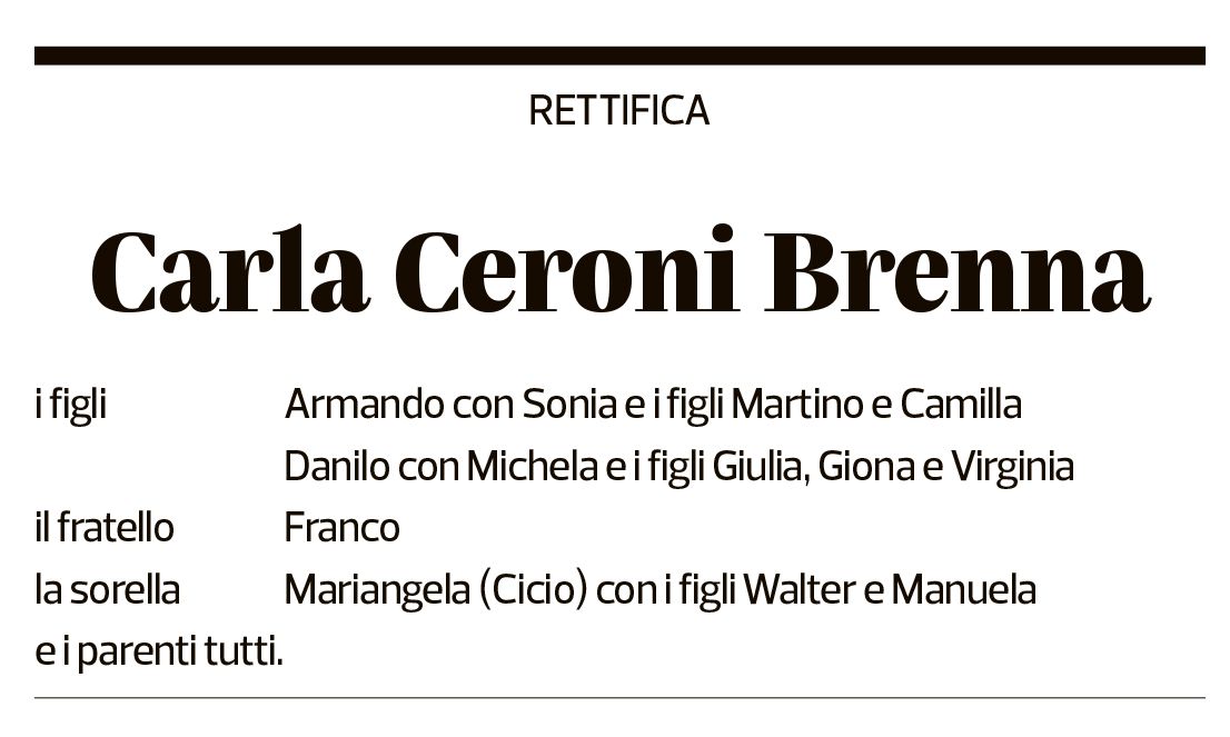 Annuncio funebre Carla Ceroni Brenna