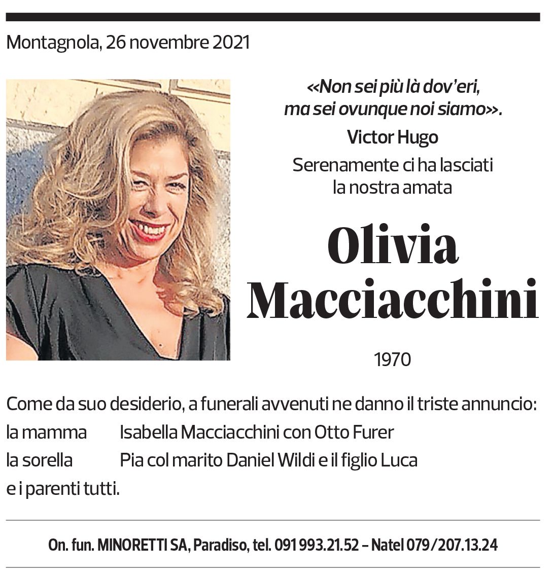 Annuncio funebre Olivia Macciacchini