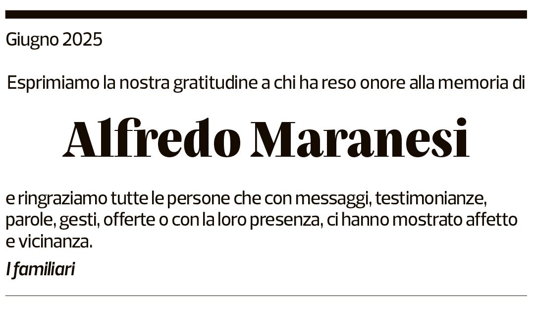 Annuncio funebre Alfredo Maranesi