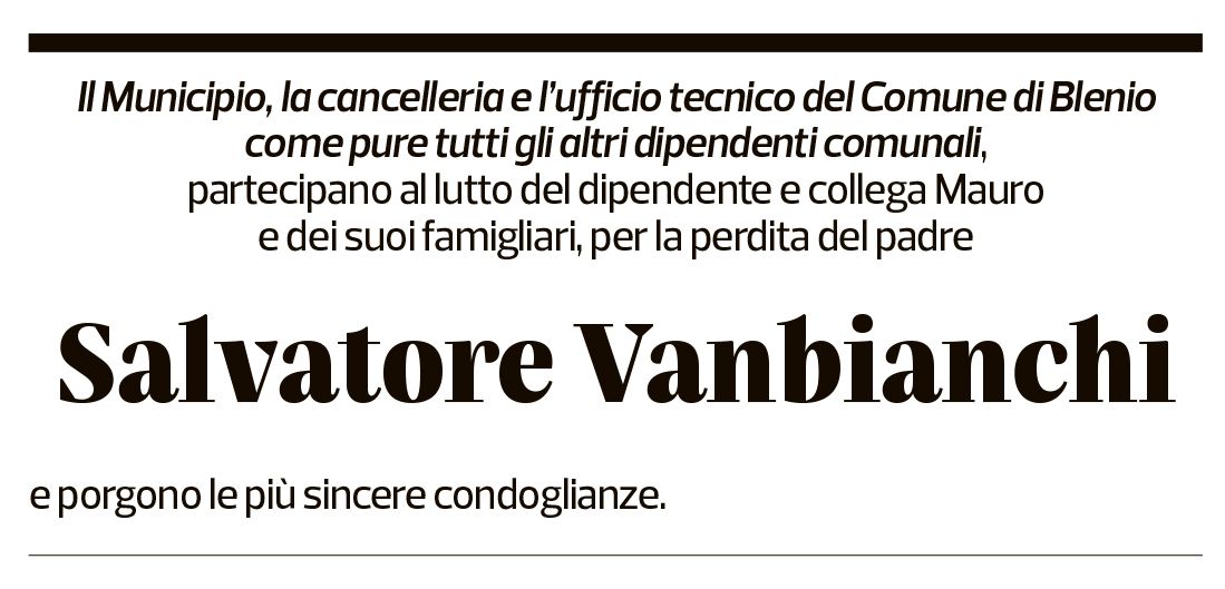 Annuncio funebre Salvatore Vanbianchi