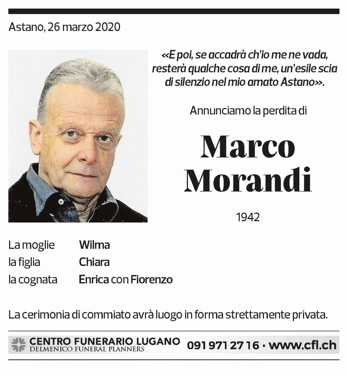 Annuncio funebre Marco Morandi