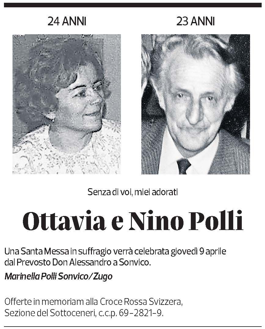 Annuncio funebre Ottavia E Nino Polli