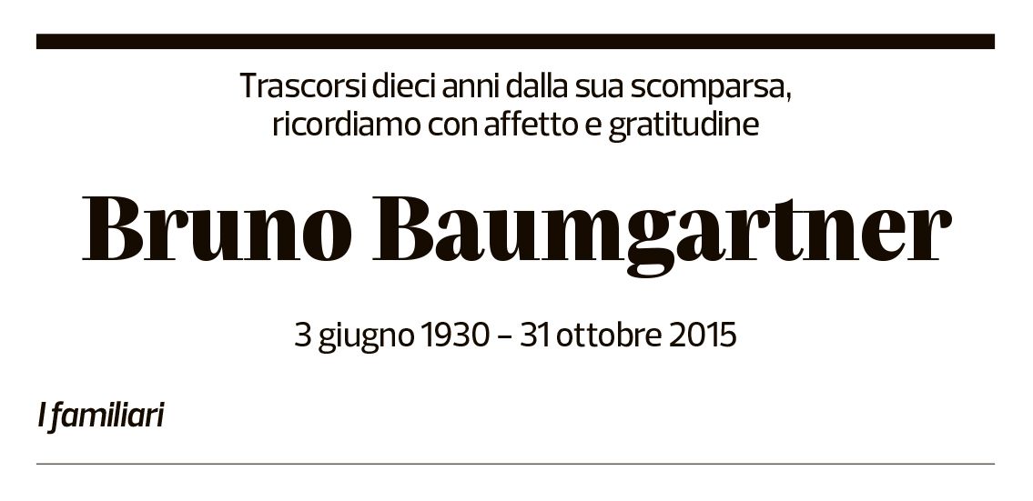Annuncio funebre Bruno Baumgartner