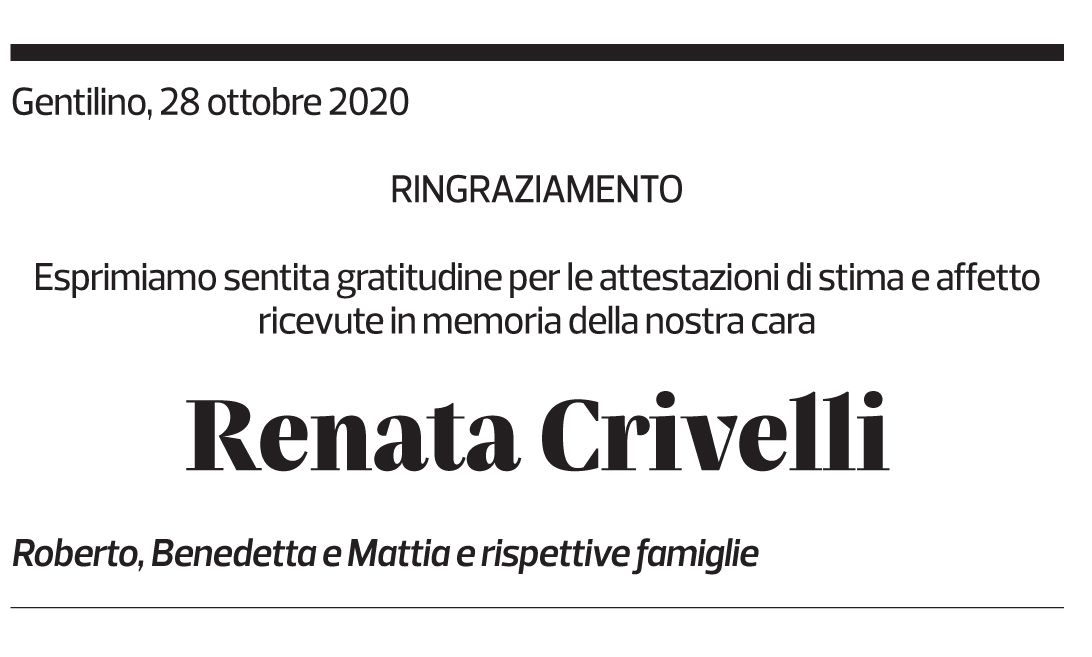 Annuncio funebre Renata Crivelli