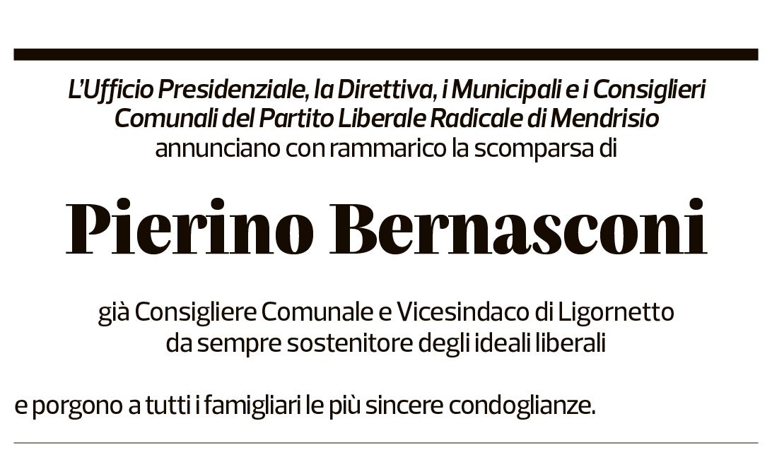 Annuncio funebre Pierino Bernasconi