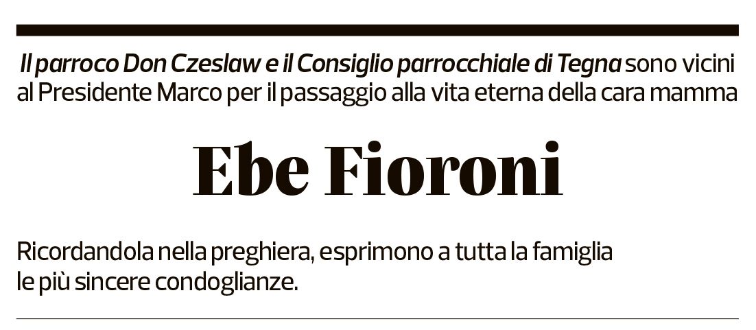 Annuncio funebre Ebe Fioroni