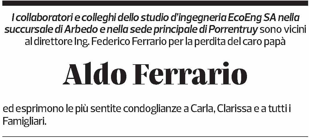 Annuncio funebre Aldo Ferrario