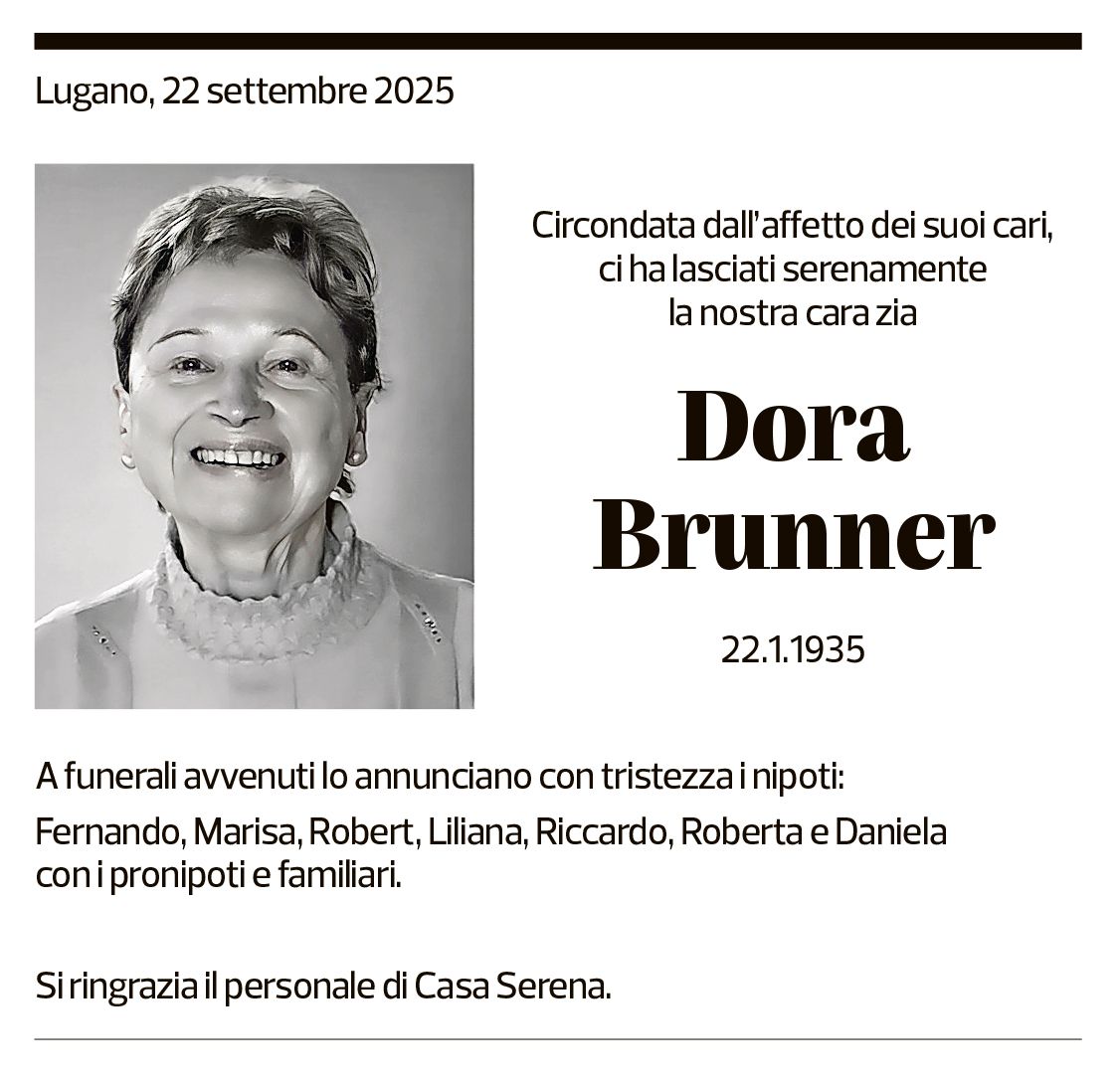 Annuncio funebre Dora Brunner