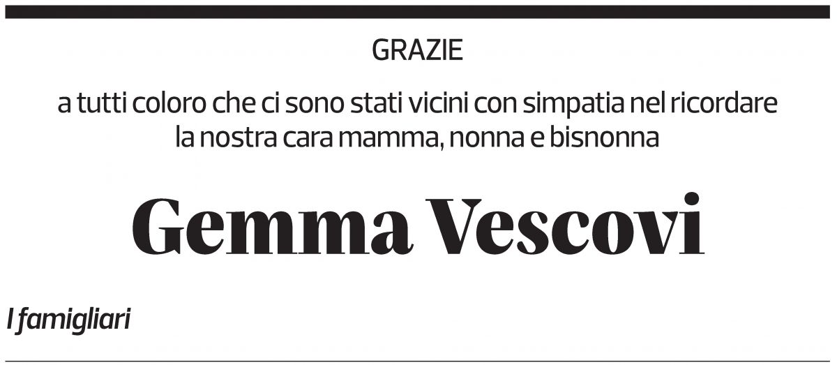 Annuncio funebre Gemma Vescovi
