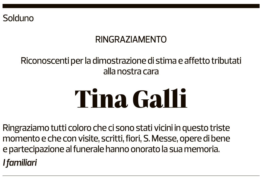 Annuncio funebre Tina Galli