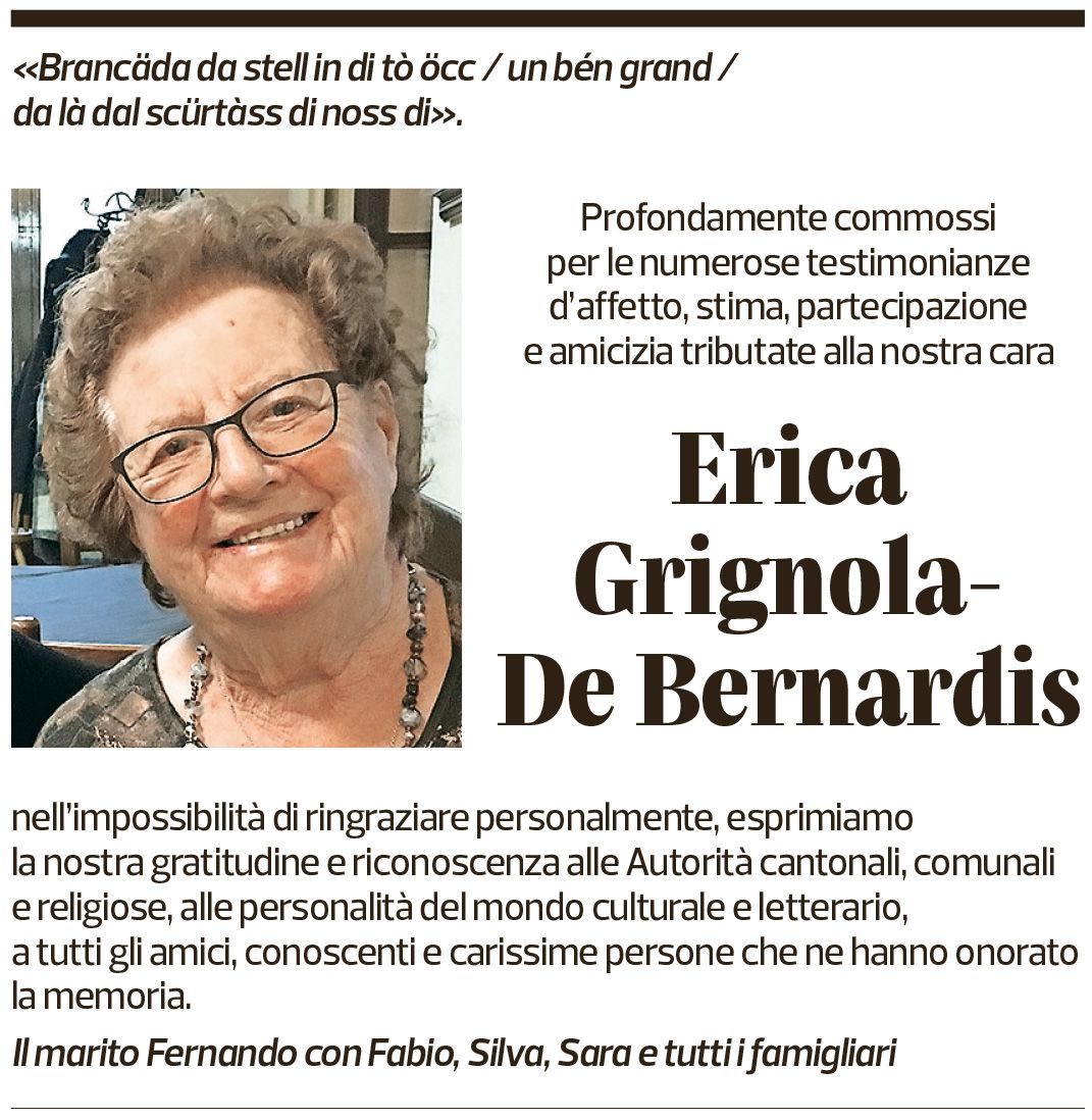 Annuncio funebre Erica Grignola-de Bernardis