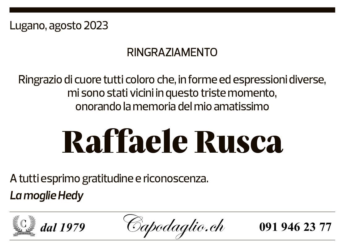 Annuncio funebre Raffaele Rusca