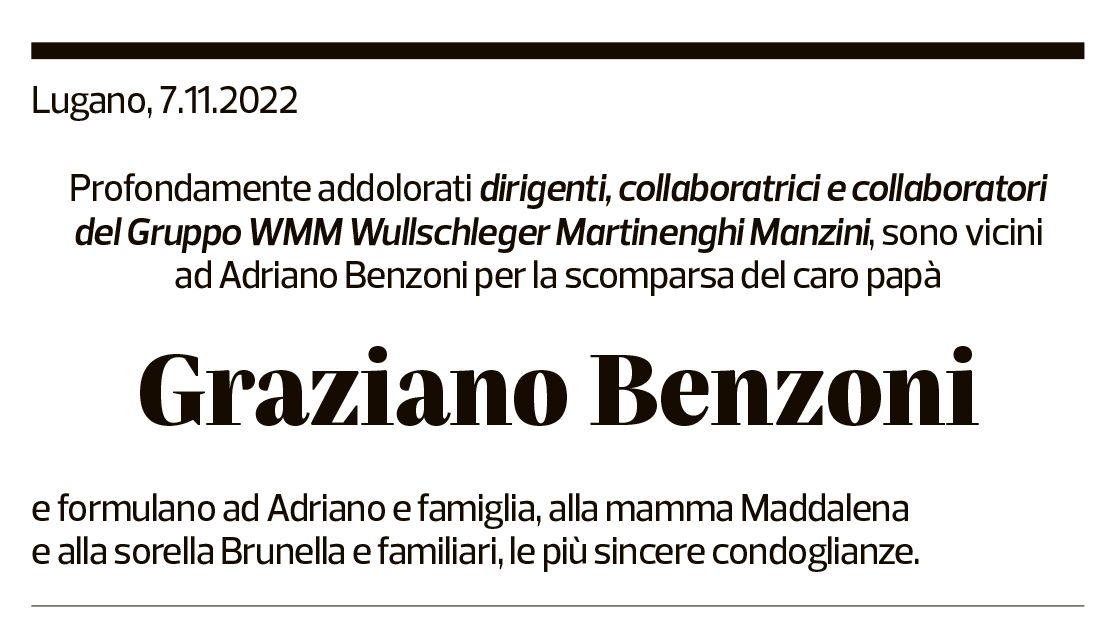 Annuncio funebre Graziano Benzoni