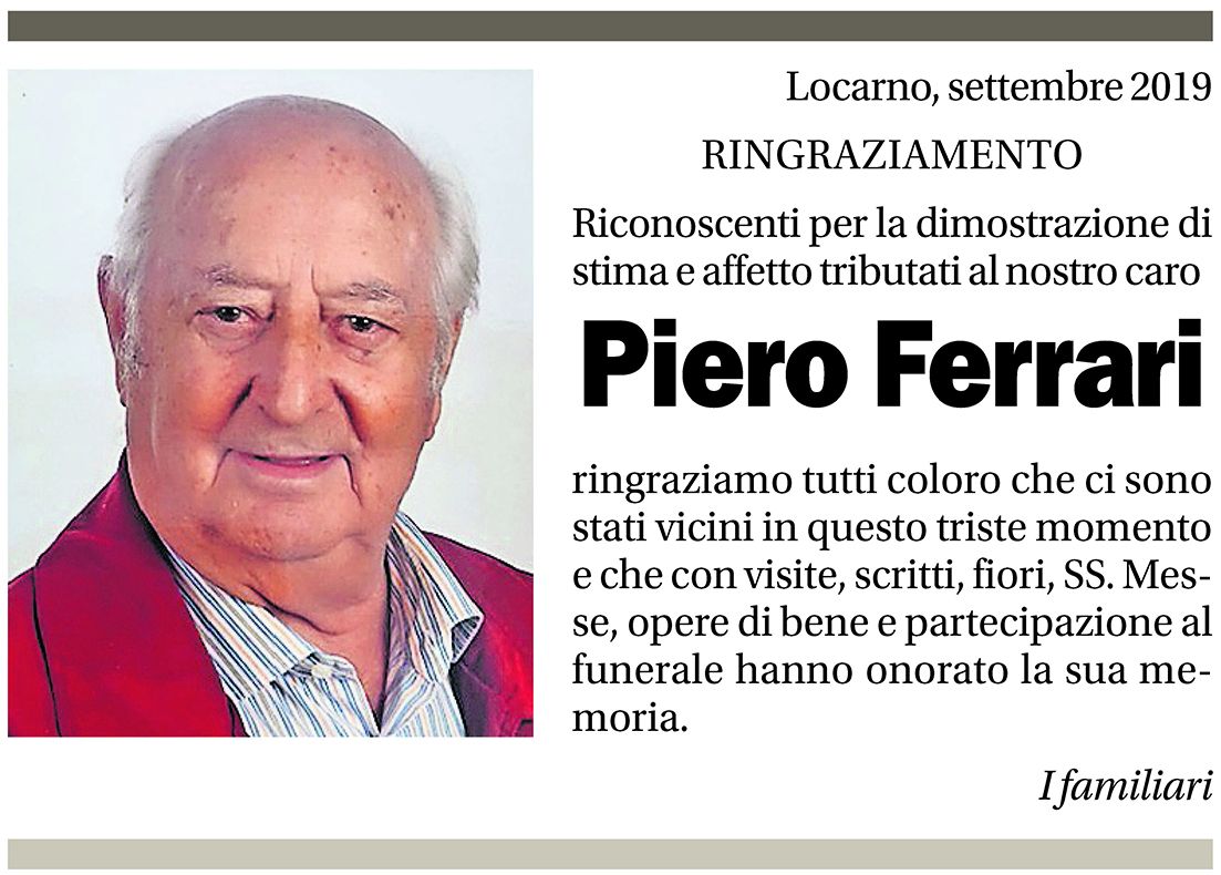 Annuncio funebre Piero Ferrari