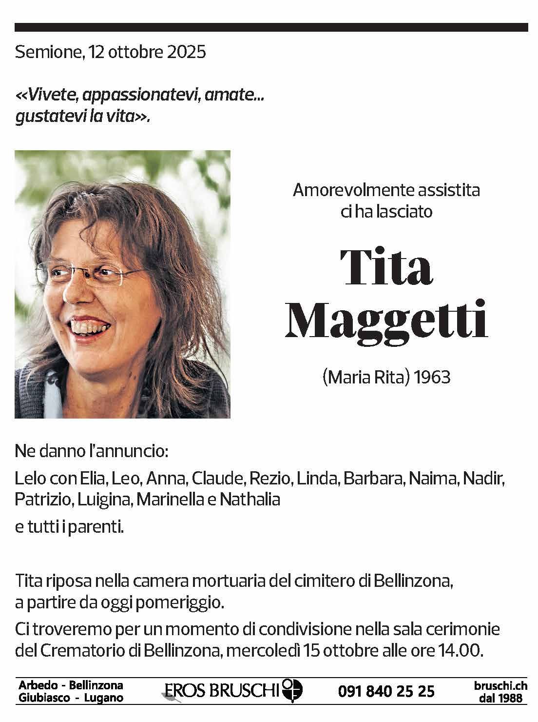 Annuncio funebre Tita Maggetti